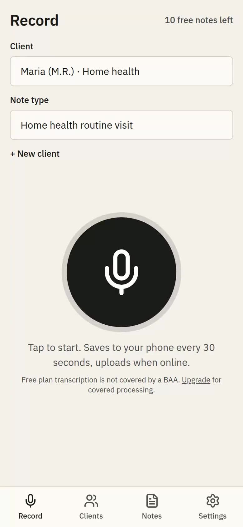 Driveway's record screen on a phone